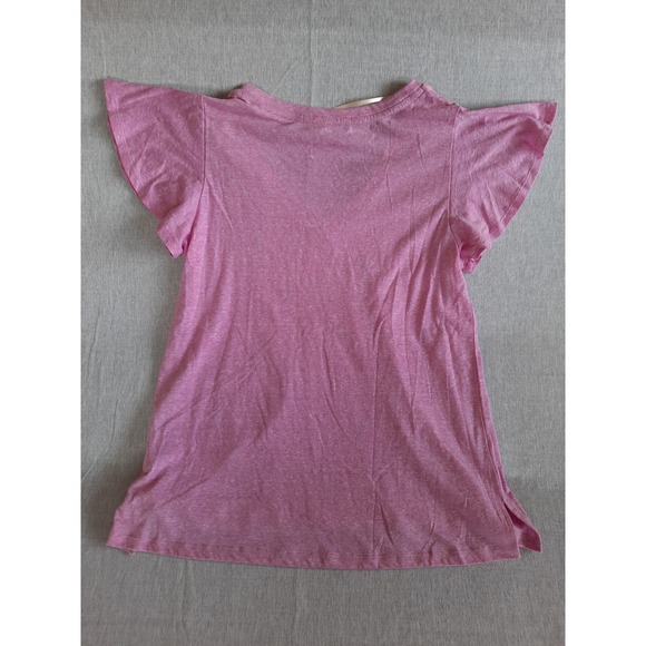 Democracy Woman Medium Blouse Relaxed Fit Pink Embroidered Flutter Sleeve V-Neck - Picture 7 of 8